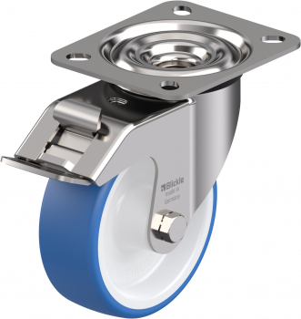 Swivel castors with “stop-fix”